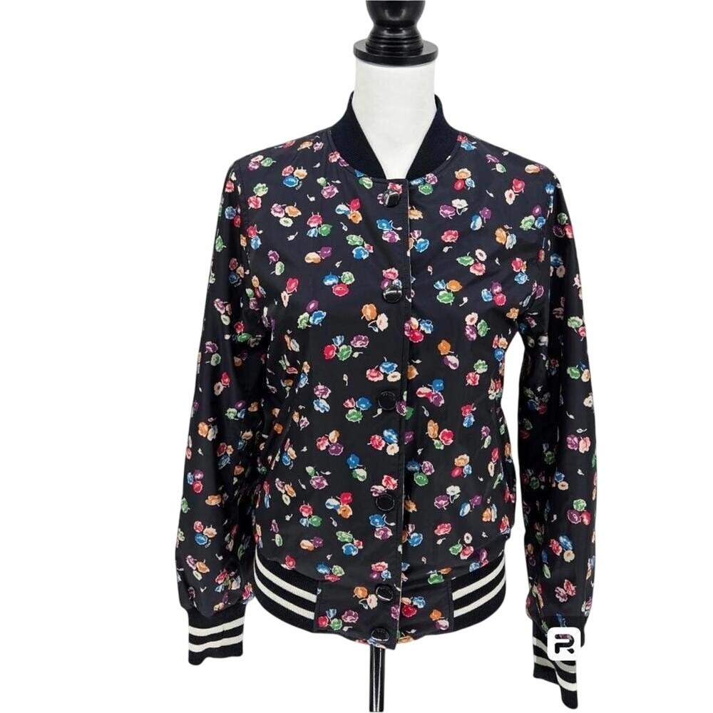 Coach Reversible Bomber Jacket Womens S Black Floral NYC 41 Varsity Coat - Picture 2 of 13